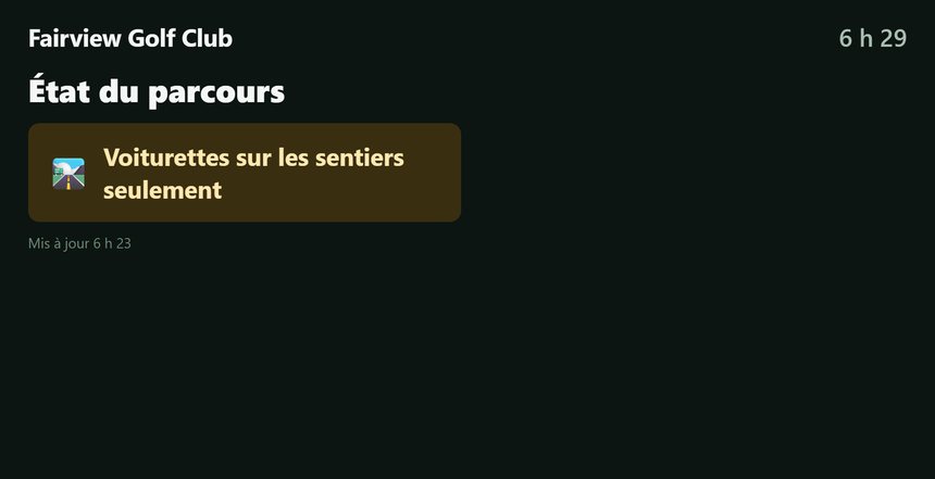 Voiturettes dans les sentiers, réglé à la caisse, affiché ici en français.