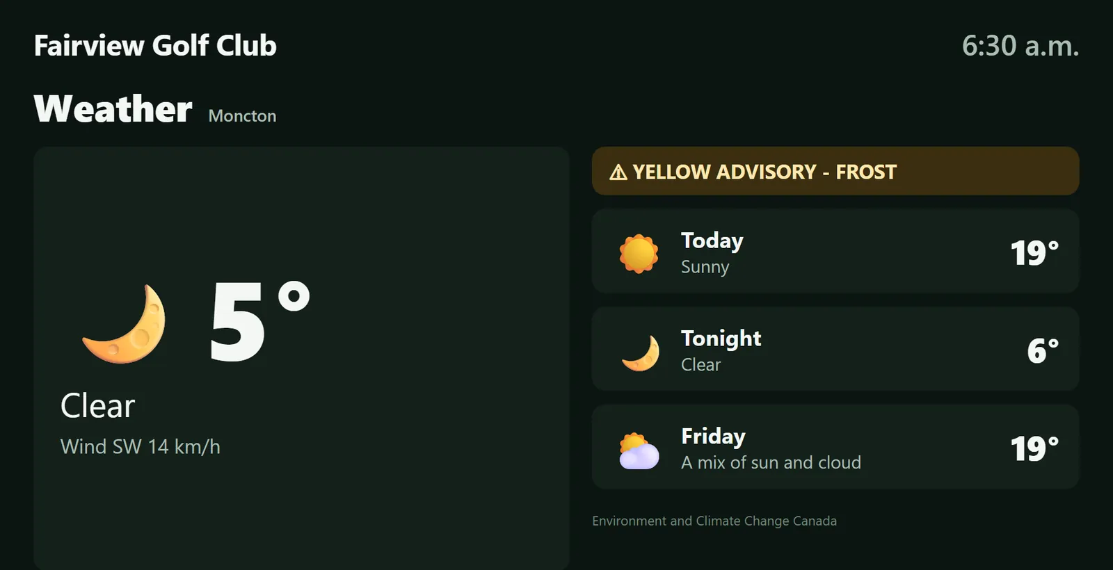 Environment Canada weather on the clubhouse TV