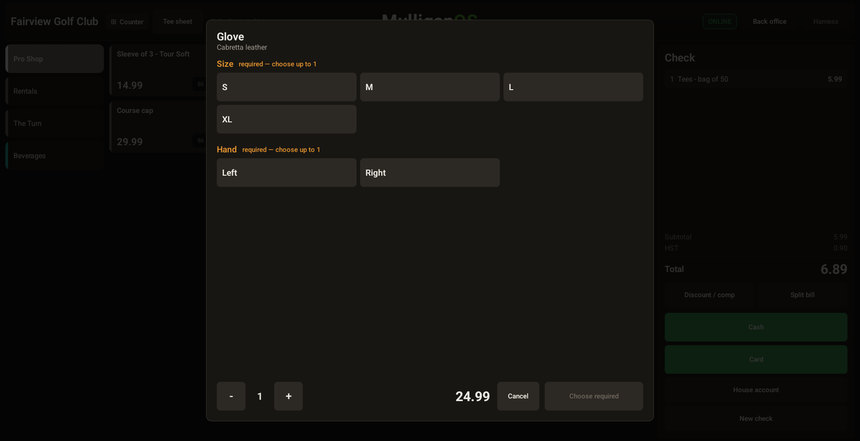 Required options are asked before the line can be added.